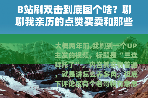 B站刷双击到底图个啥？聊聊我亲历的点赞买卖和那些播放量背后的事