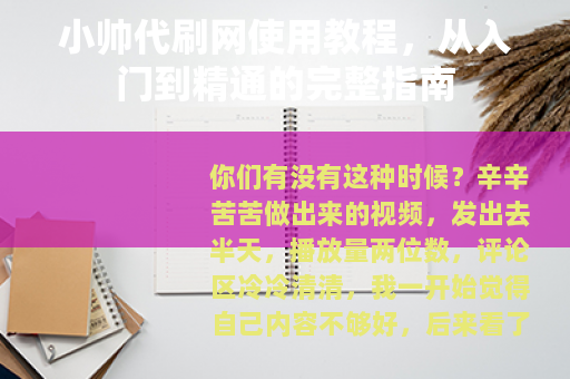 小帅代刷网使用教程，从入门到精通的完整指南
