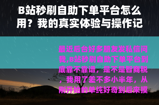 B站秒刷自助下单平台怎么用？我的真实体验与操作记录
