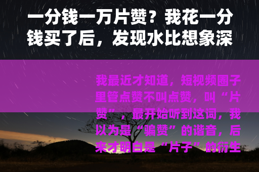 一分钱一万片赞？我花一分钱买了后，发现水比想象深