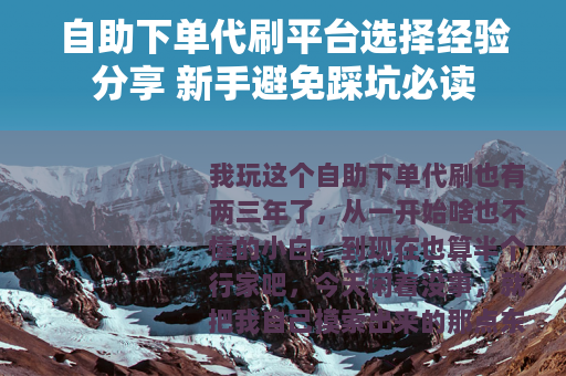 自助下单代刷平台选择经验分享 新手避免踩坑必读