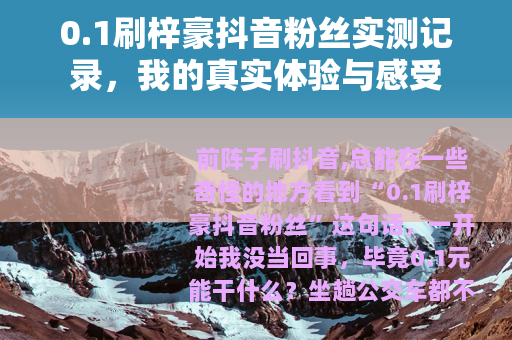 0.1刷梓豪抖音粉丝实测记录,我的真实体验与感受 0.1刷梓豪抖音粉丝实测记录,我的真实体验与感受