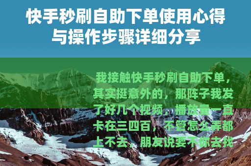 快手秒刷自助下单使用心得与操作步骤详细分享