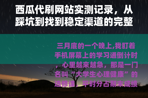 西瓜代刷网站实测记录，从踩坑到找到稳定渠道的完整过程