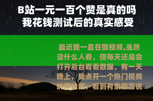 B站一元一百个赞是真的吗 我花钱测试后的真实感受
