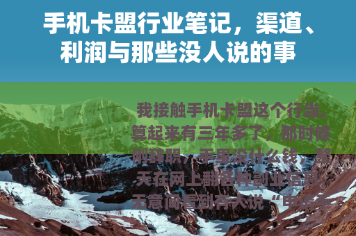 手机卡盟行业笔记，渠道、利润与那些没人说的事
