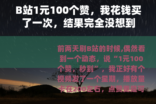 B站1元100个赞，我花钱买了一次，结果完全没想到