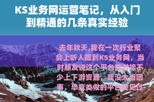 KS业务网运营笔记，从入门到精通的几条真实经验