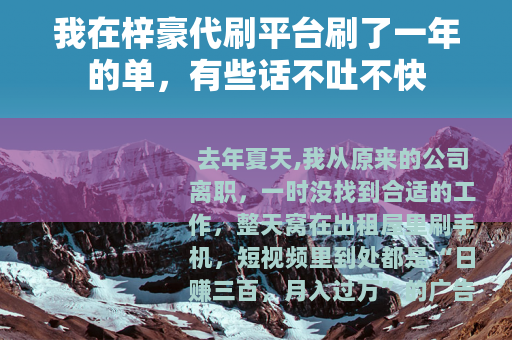 我在梓豪代刷平台刷了一年的单，有些话不吐不快