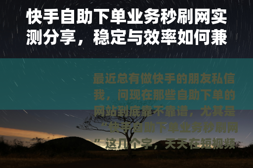 快手自助下单业务秒刷网实测分享，稳定与效率如何兼顾