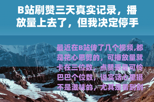 B站刷赞三天真实记录，播放量上去了，但我决定停手