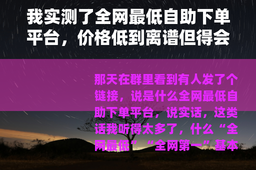 我实测了全网最低自助下单平台，价格低到离谱但得会挑
