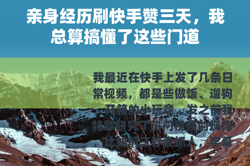 亲身经历刷快手赞三天，我总算搞懂了这些门道