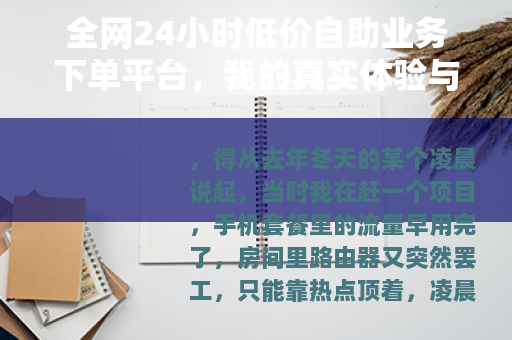 全网24小时低价自助业务下单平台，我的真实体验与省钱技巧