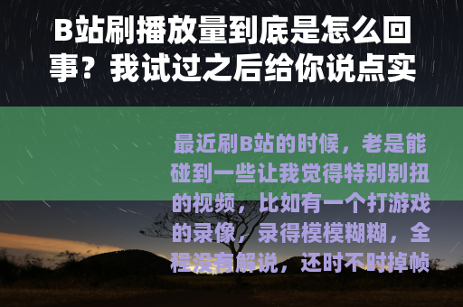 B站刷播放量到底是怎么回事？我试过之后给你说点实在的