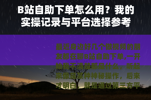 B站自助下单怎么用？我的实操记录与平台选择参考