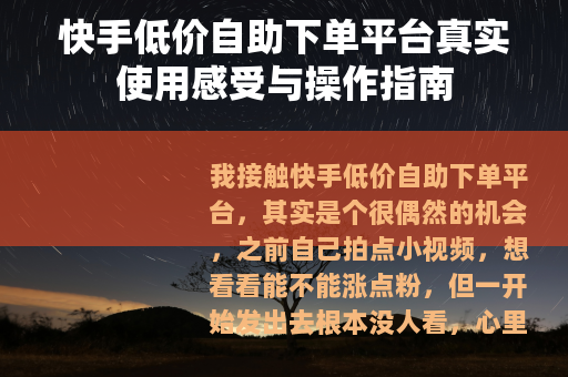 快手低价自助下单平台真实使用感受与操作指南 快手低价自助下单平台真实使用感受与操作指南