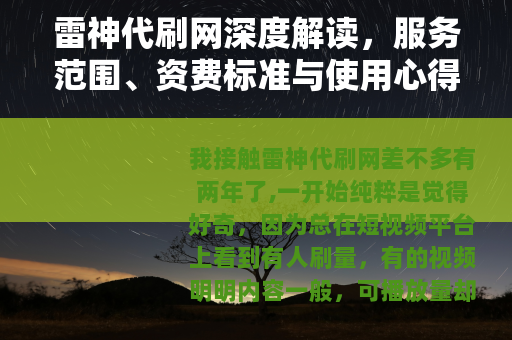 雷神代刷网深度解读，服务范围、资费标准与使用心得