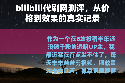 bilibili代刷网测评，从价格到效果的真实记录