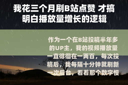 我花三个月刷B站点赞 才搞明白播放量增长的逻辑 我花三个月刷B站点赞 才搞明白播放量增长的逻辑