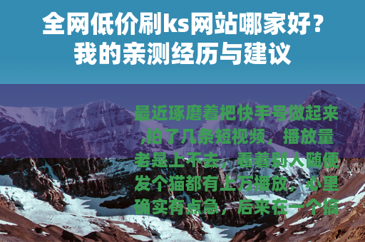 全网低价刷ks网站哪家好？我的亲测经历与建议