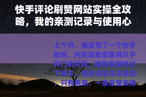 快手评论刷赞网站实操全攻略，我的亲测记录与使用心得