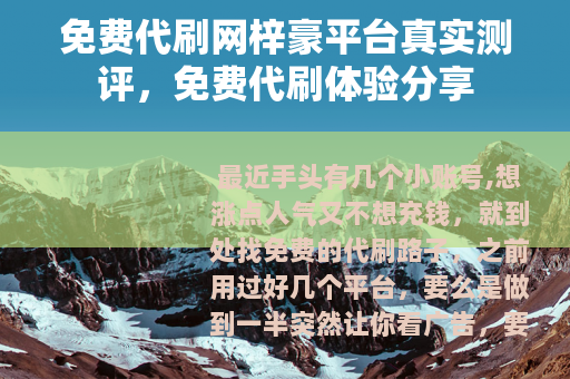 免费代刷网梓豪平台真实测评，免费代刷体验分享
