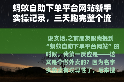 蚂蚁自助下单平台网站新手实操记录，三天跑完整个流程