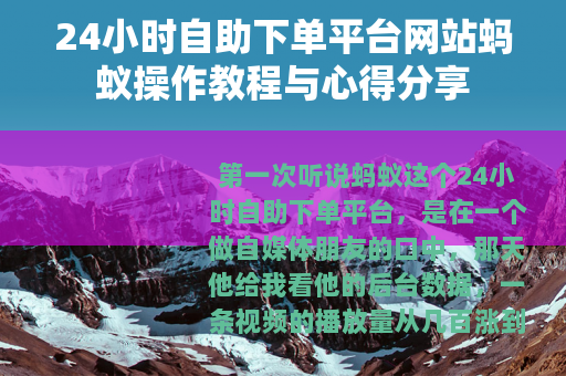 24小时自助下单平台网站蚂蚁操作教程与心得分享