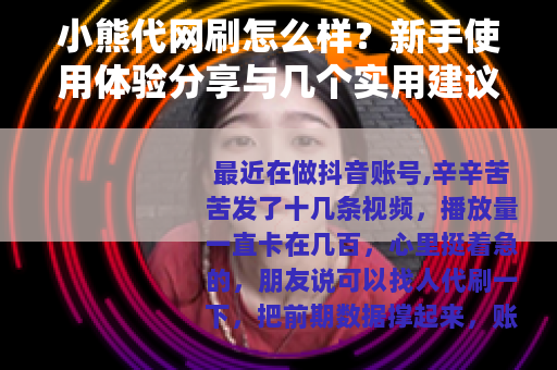 小熊代网刷怎么样？新手使用体验分享与几个实用建议