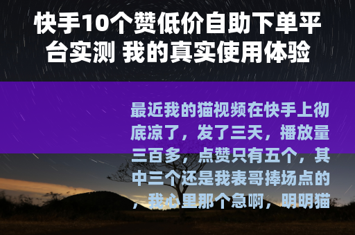 快手10个赞低价自助下单平台实测 我的真实使用体验与效果分析