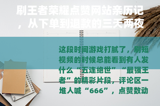 刷王者荣耀点赞网站亲历记，从下单到退款的三天两夜