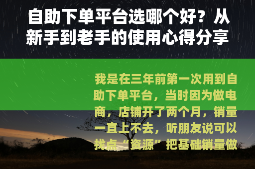 自助下单平台选哪个好？从新手到老手的使用心得分享