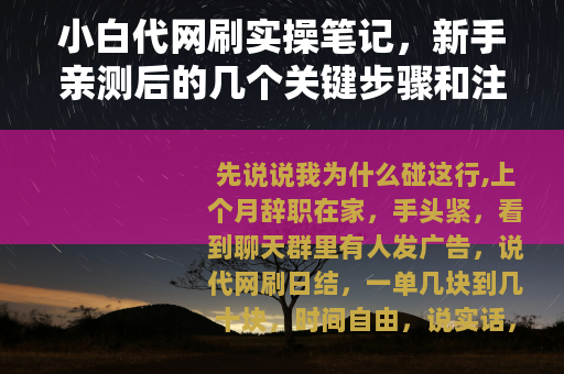小白代网刷实操笔记，新手亲测后的几个关键步骤和注意事项