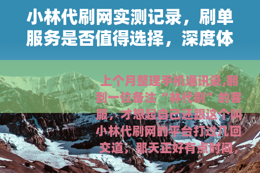 小林代刷网实测记录，刷单服务是否值得选择，深度体验分析