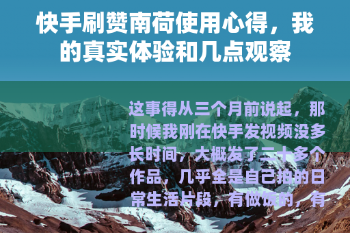 快手刷赞南荷使用心得，我的真实体验和几点观察
