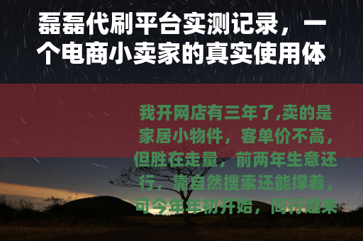 磊磊代刷平台实测记录，一个电商小卖家的真实使用体验与心得