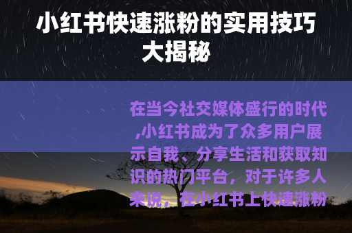 小红书快速涨粉的实用技巧大揭秘