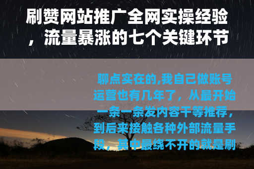 刷赞网站推广全网实操经验，流量暴涨的七个关键环节