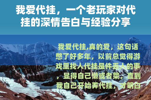我爱代挂，一个老玩家对代挂的深情告白与经验分享