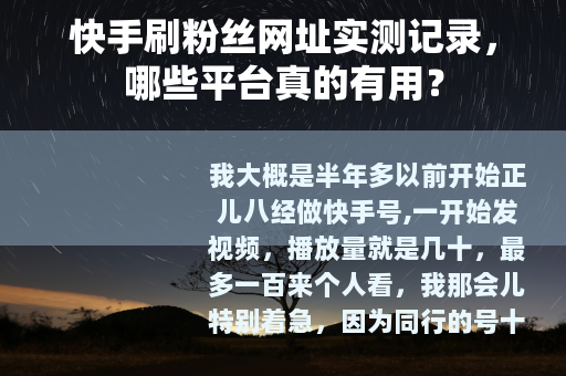 快手刷粉丝网址实测记录，哪些平台真的有用？