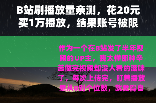 B站刷播放量亲测，花20元买1万播放，结果账号被限流了