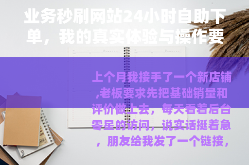 业务秒刷网站24小时自助下单，我的真实体验与操作要点