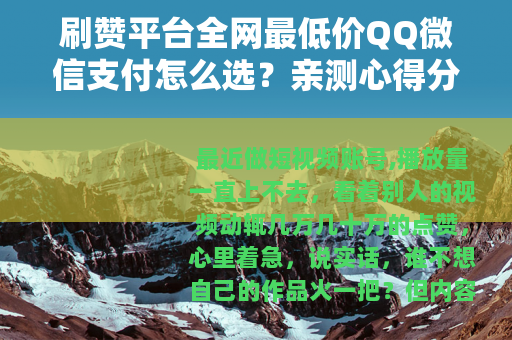 刷赞平台全网最低价QQ微信支付怎么选？亲测心得分享