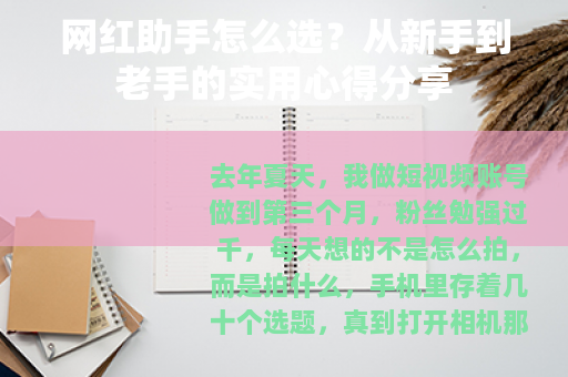 网红助手怎么选？从新手到老手的实用心得分享