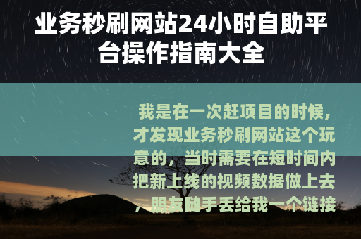 业务秒刷网站24小时自助平台操作指南大全