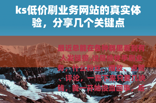 ks低价刷业务网站的真实体验，分享几个关键点
