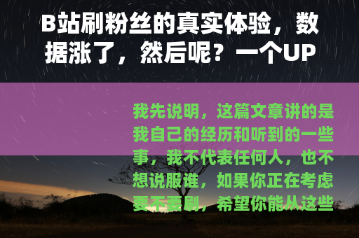 B站刷粉丝的真实体验，数据涨了，然后呢？一个UP主的自述