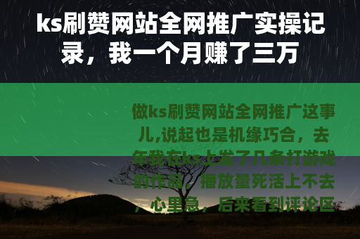 ks刷赞网站全网推广实操记录，我一个月赚了三万