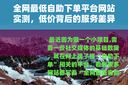 全网最低自助下单平台网站实测，低价背后的服务差异与选择要点
